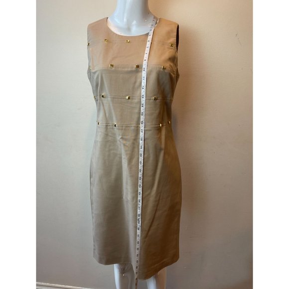 Calvin Klein Womens Sheath Dress Studded Detail Round Neck Back Zip Beige Size 6 - Picture 3 of 7